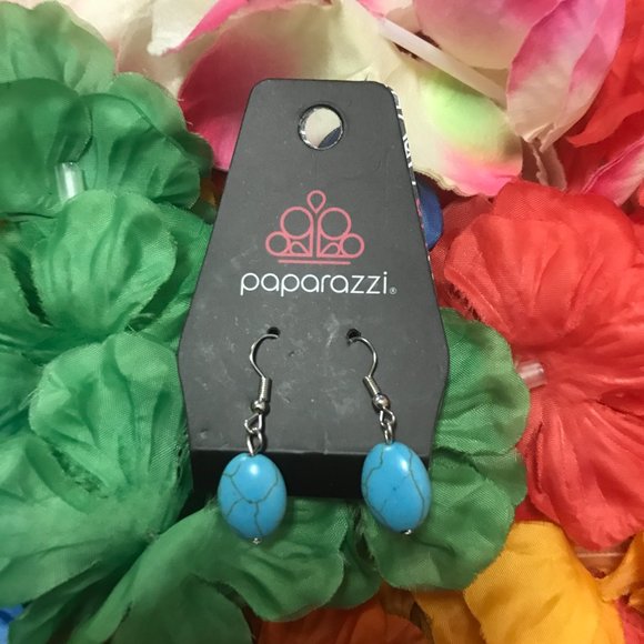 Paparazzi Turquoise-like Hanging Earrings - Picture 6 of 16